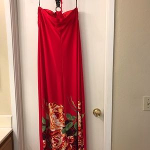 Maxi red flower tropical dress 🌺